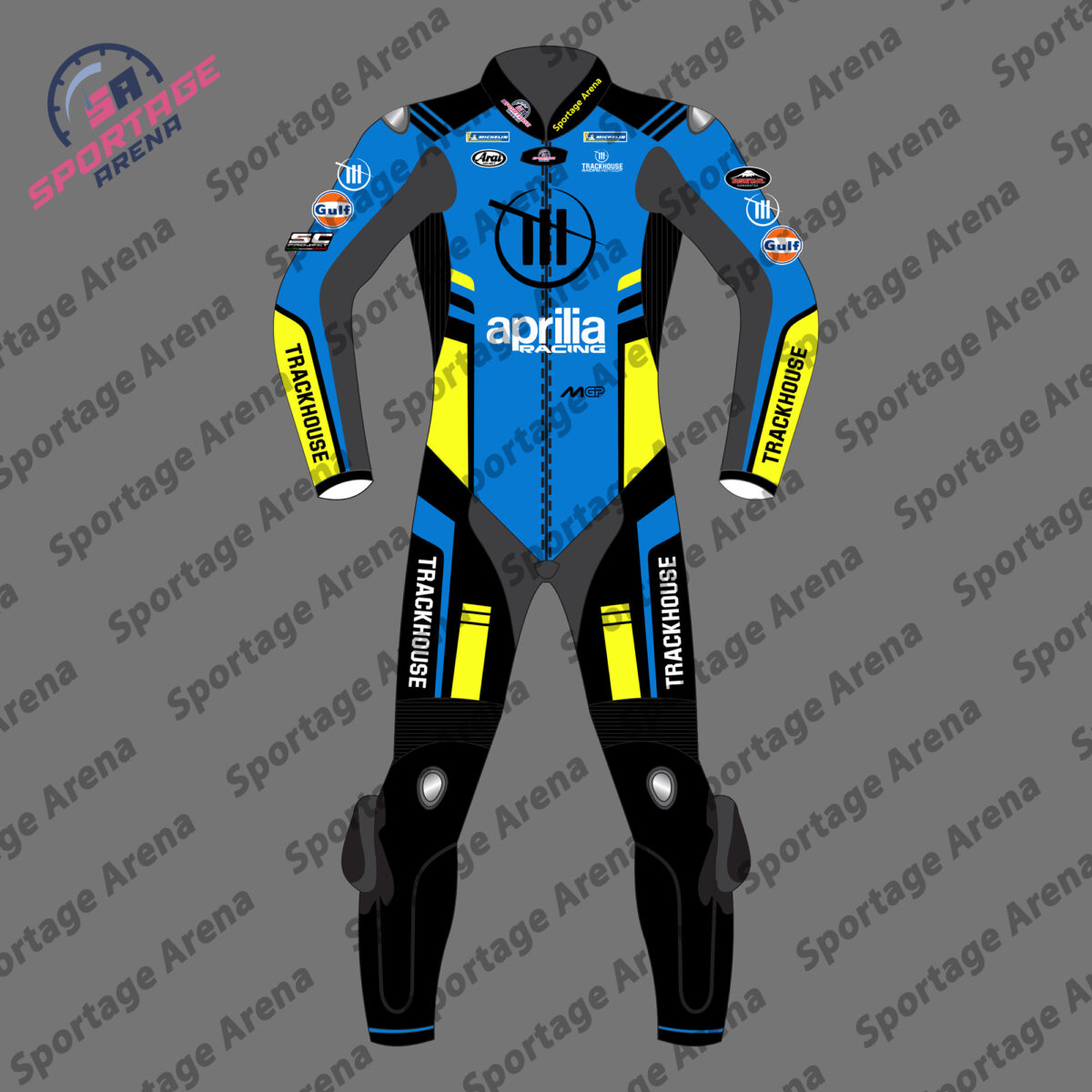 Ai Ogura Aprilia Trackhouse 2025 MotoGP Motorcycle Leather Race Suit Front