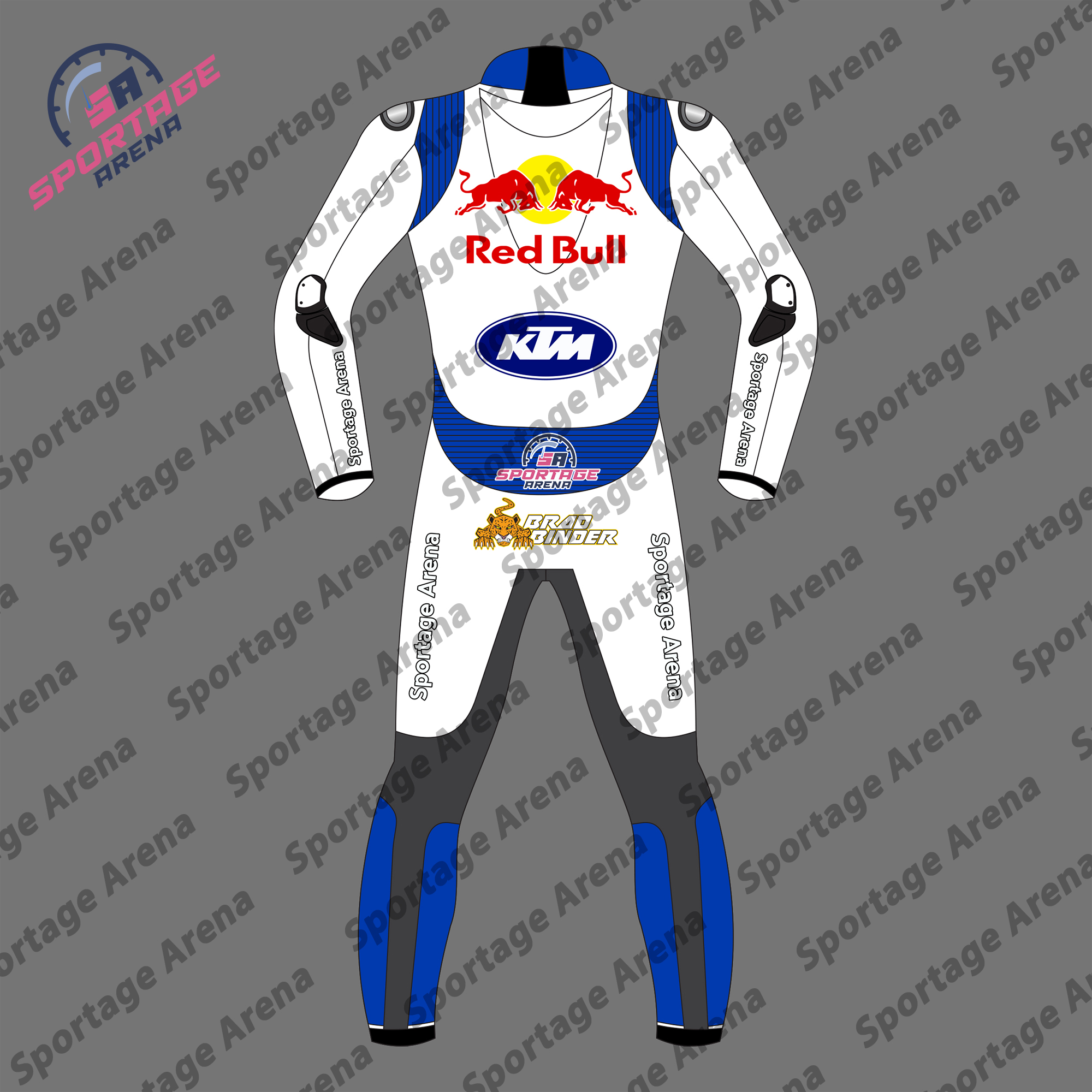 Brad Binder Red Bull White British GP 2024 Leather Race Suit Back Brad Binder Red Bull White British GP 2024 Leather Race Suit Back