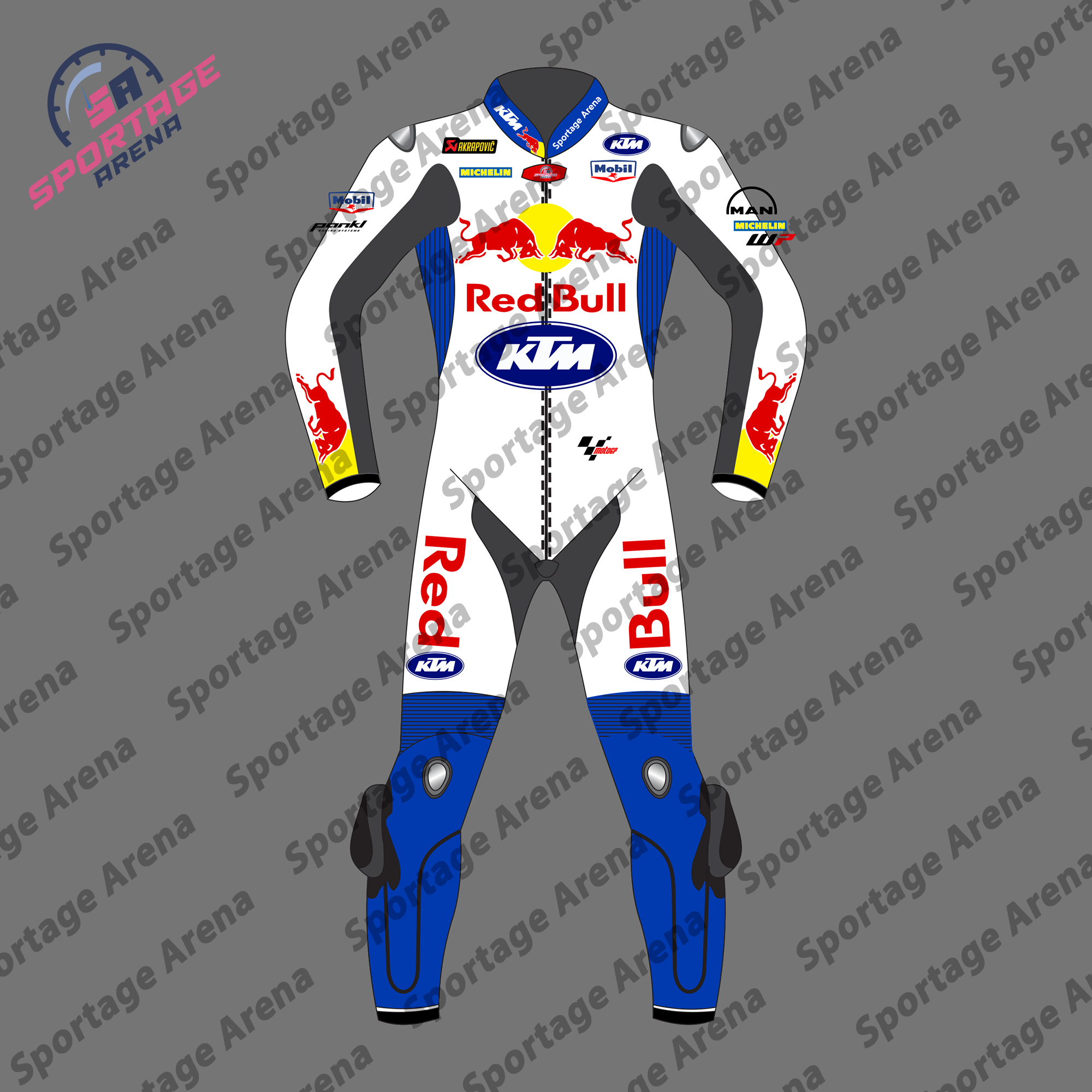 Brad Binder Red Bull White British GP 2024 Leather Race Suit Front Brad Binder Red Bull White British GP 2024 Leather Race Suit Front