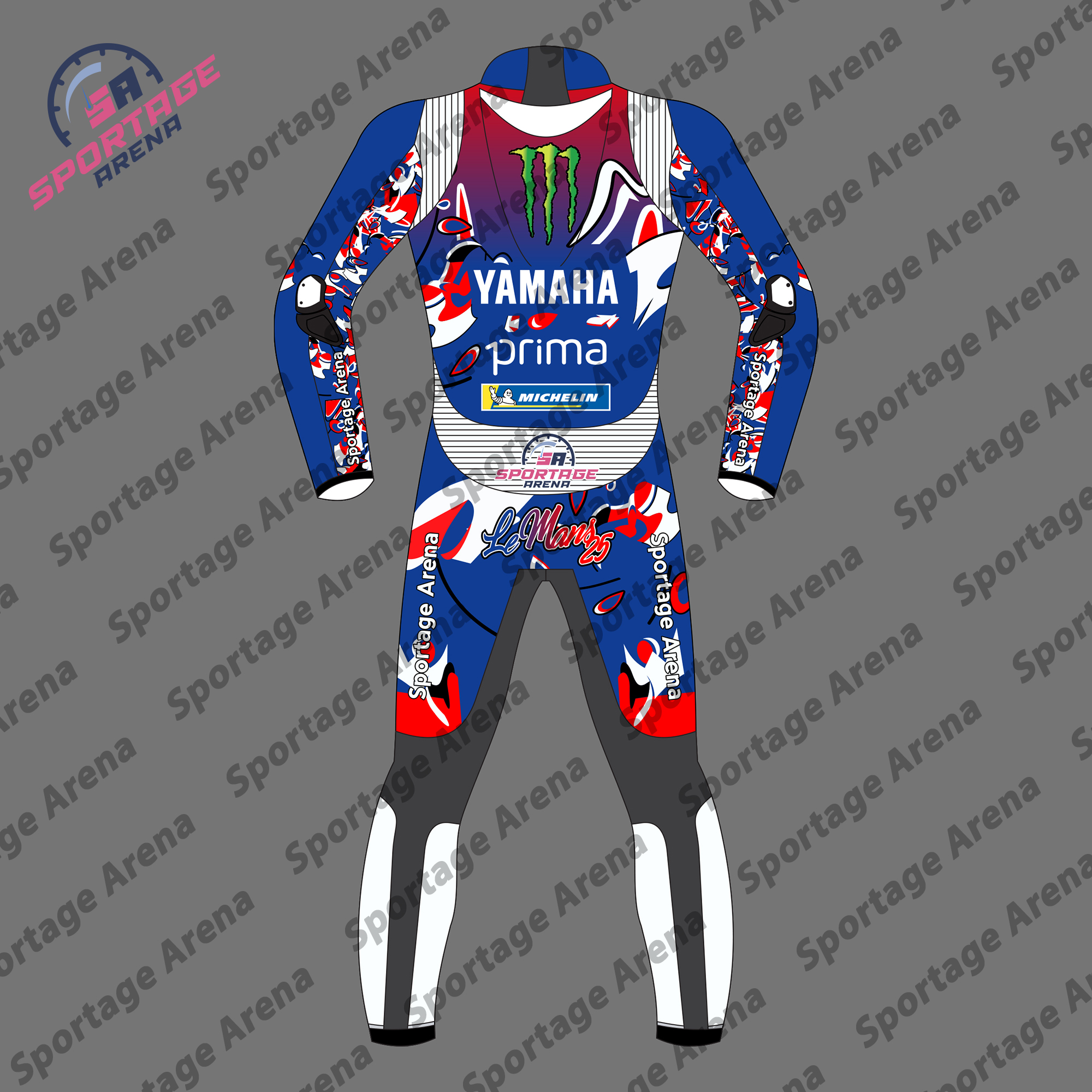 Fabio Quartararo Le Mans 2025 Motorbike Leather Race Suit Back Fabio Quartararo Le Mans 2025 Motorbike Leather Race Suit Back