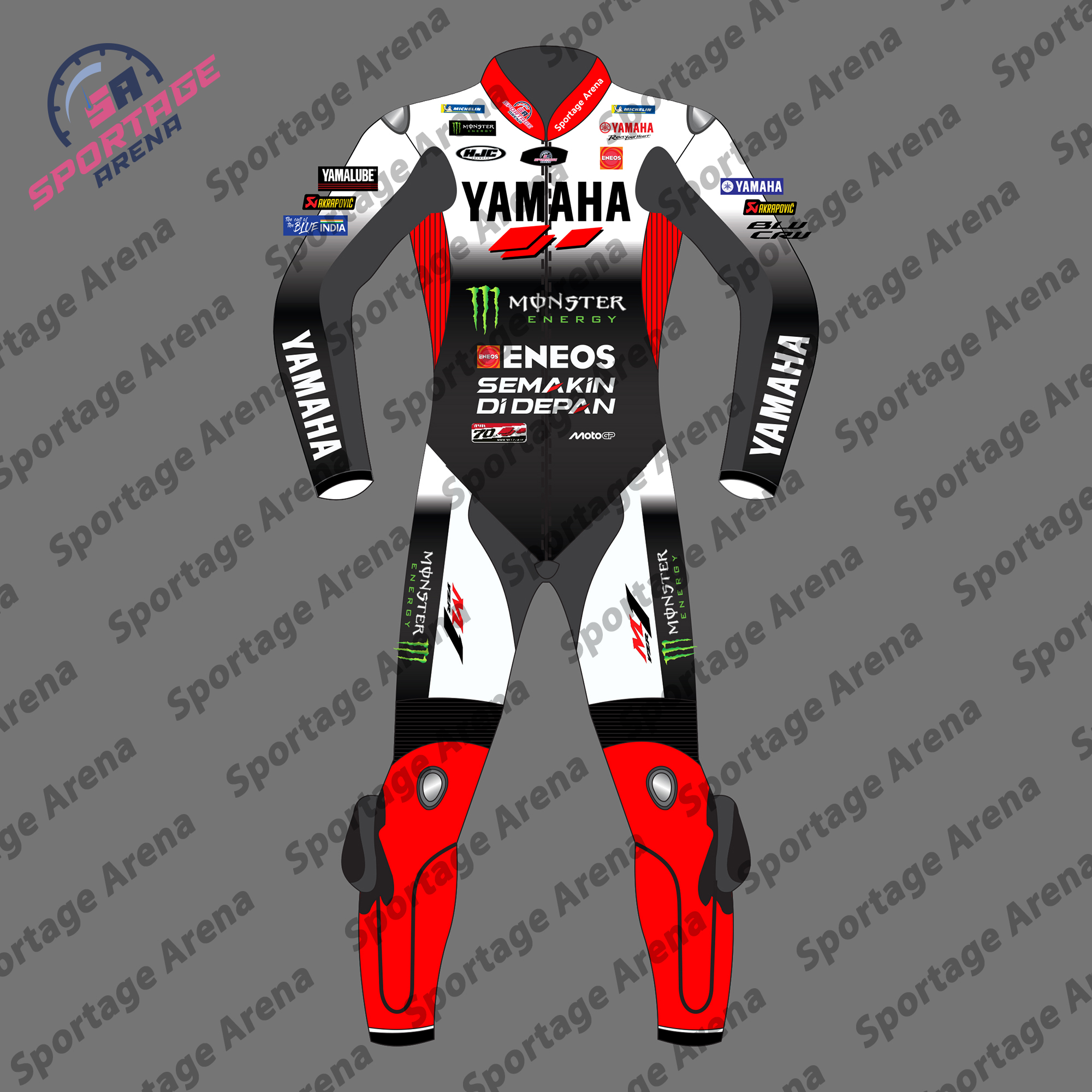 Fabio Quartararo Yamaha MotoGP 2025 Leather Motorbike Suit Front Fabio Quartararo Yamaha MotoGP 2025 Leather Motorbike Suit Front