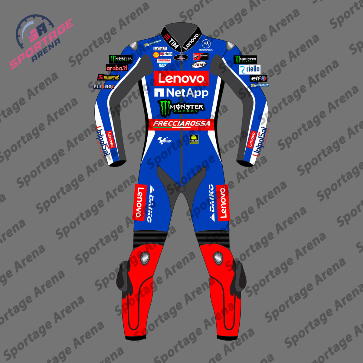 Francesco Bagnaia Blue Ducati MotoGP 2024 Motorcycle Leather Suit Front