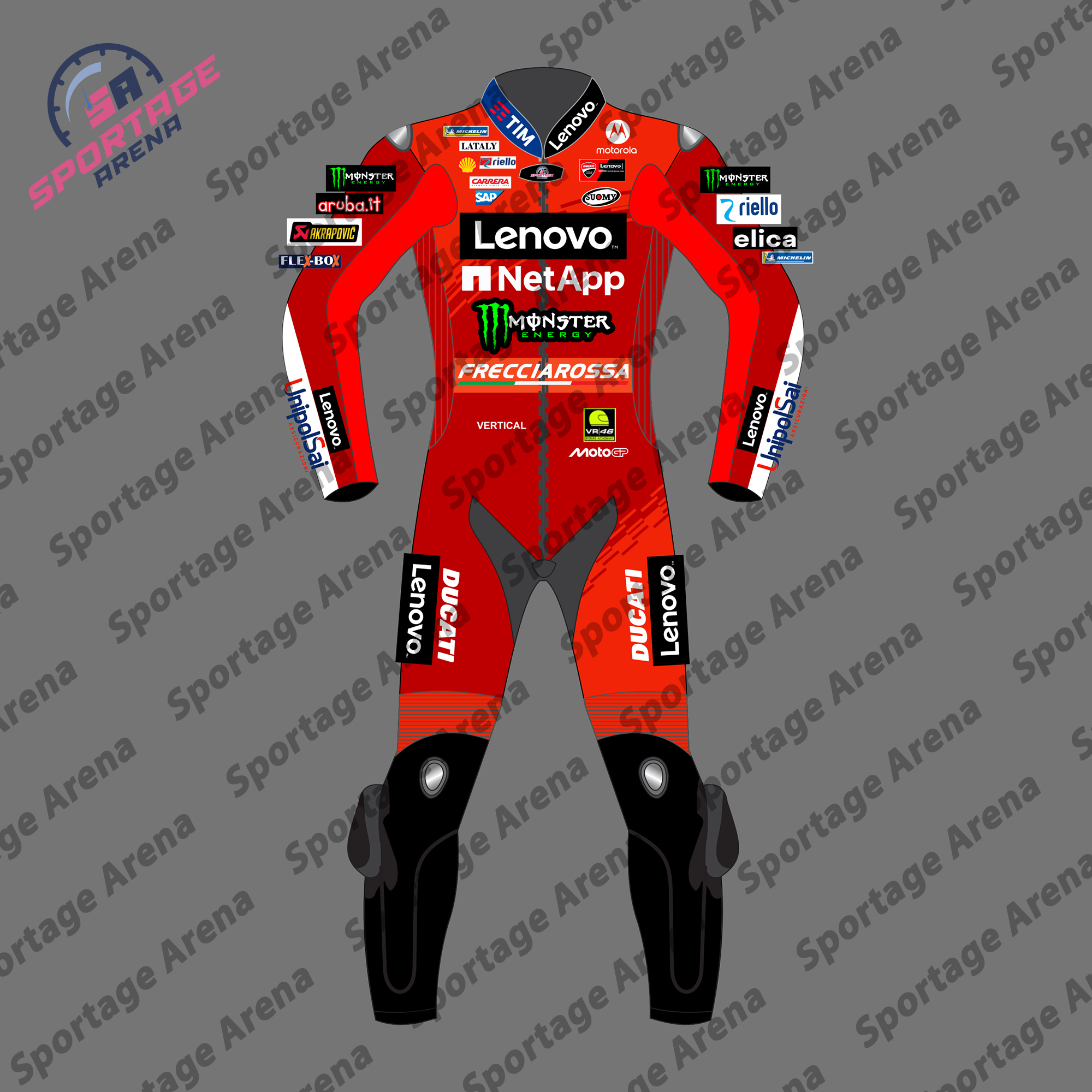 Francesco Bagnaia MotoGP Ducati Motorcycle Leather Race Suit 2025 Front Francesco Bagnaia MotoGP Ducati Motorcycle Leather Race Suit 2025 Front