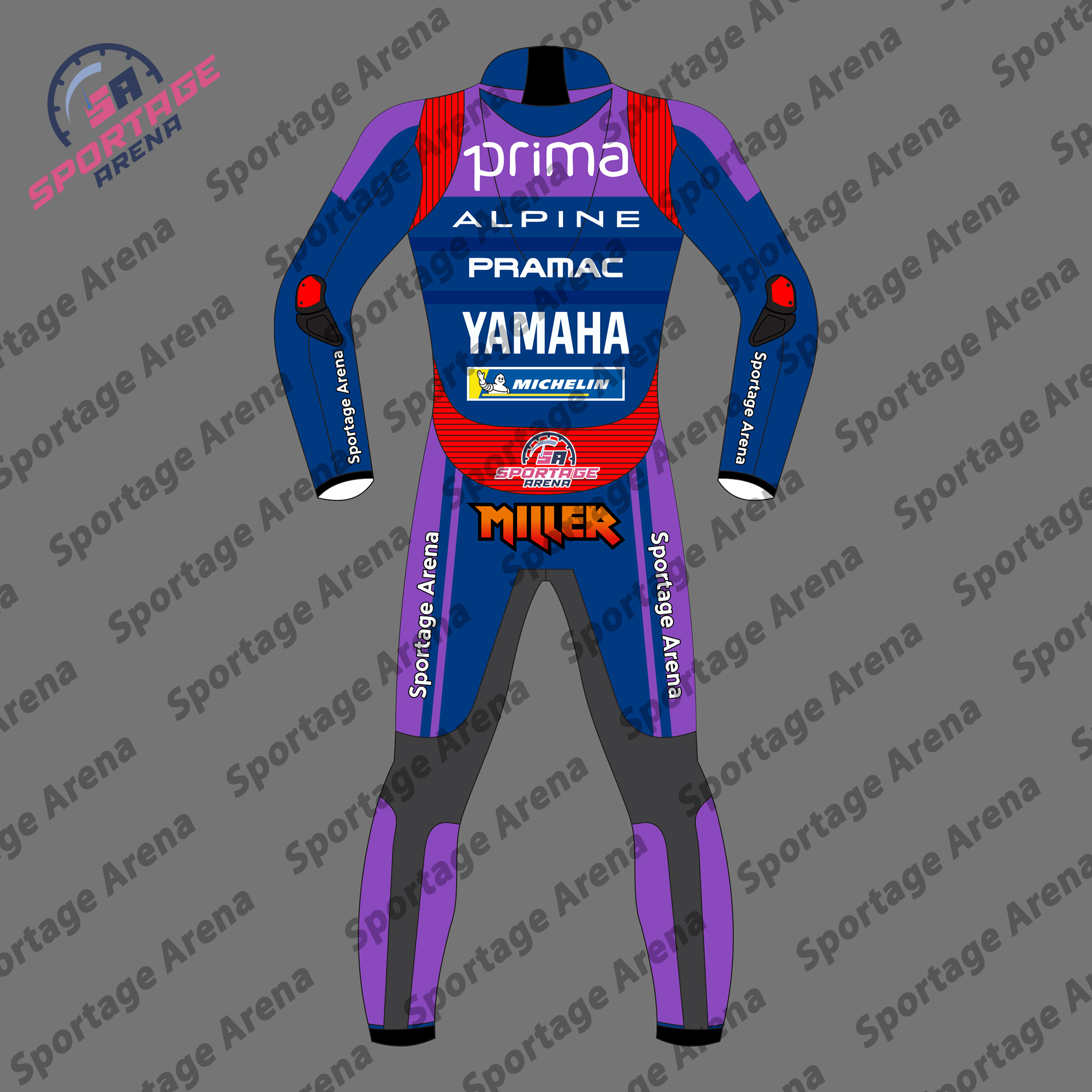 Yamaha Jack Miller Pramac 2025 MotoGP Leather Racing Suit Back Yamaha Jack Miller Pramac 2025 MotoGP Leather Racing Suit Back