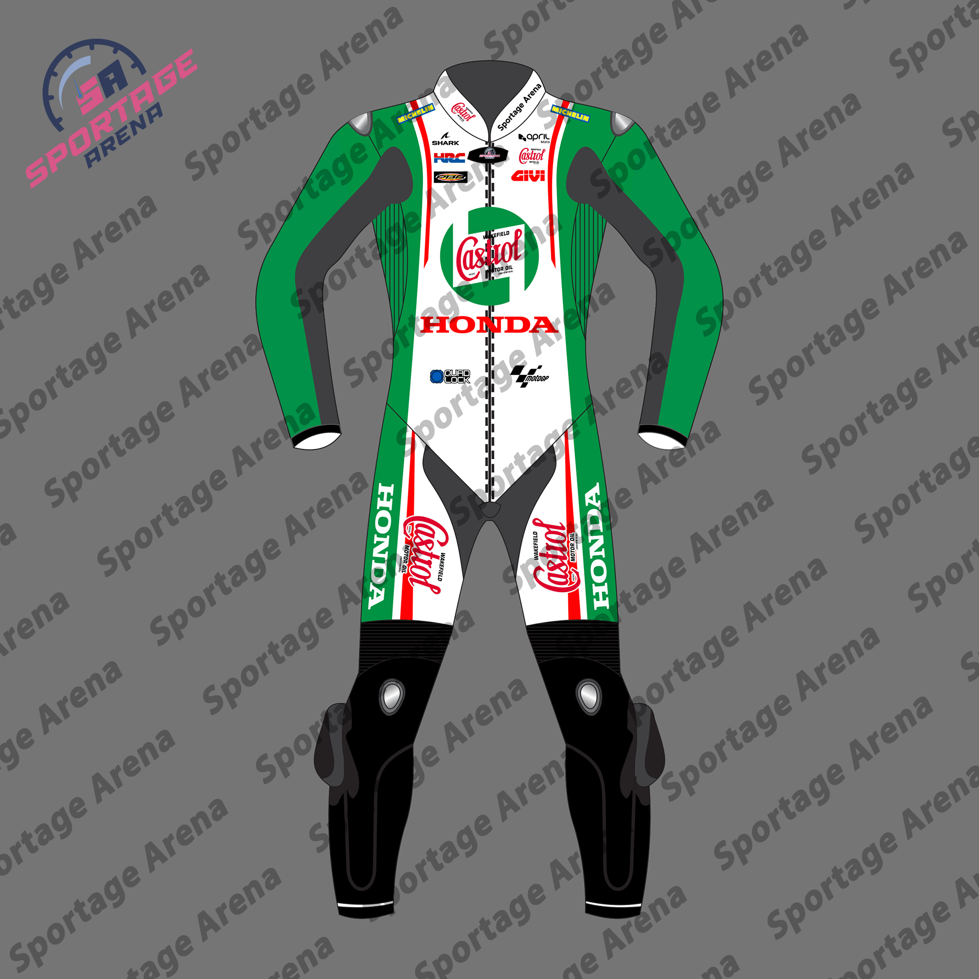 Johann Zarco Castrol Honda British GP 2024 Motorcycle Race Suit Front Johann Zarco Castrol Honda British GP 2024 Motorcycle Race Suit Front
