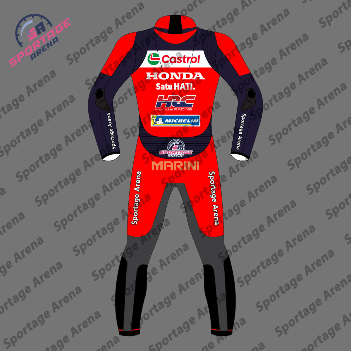 Luca Marini Honda MotoGP 2025 Motorbike Leather Race Suit Back