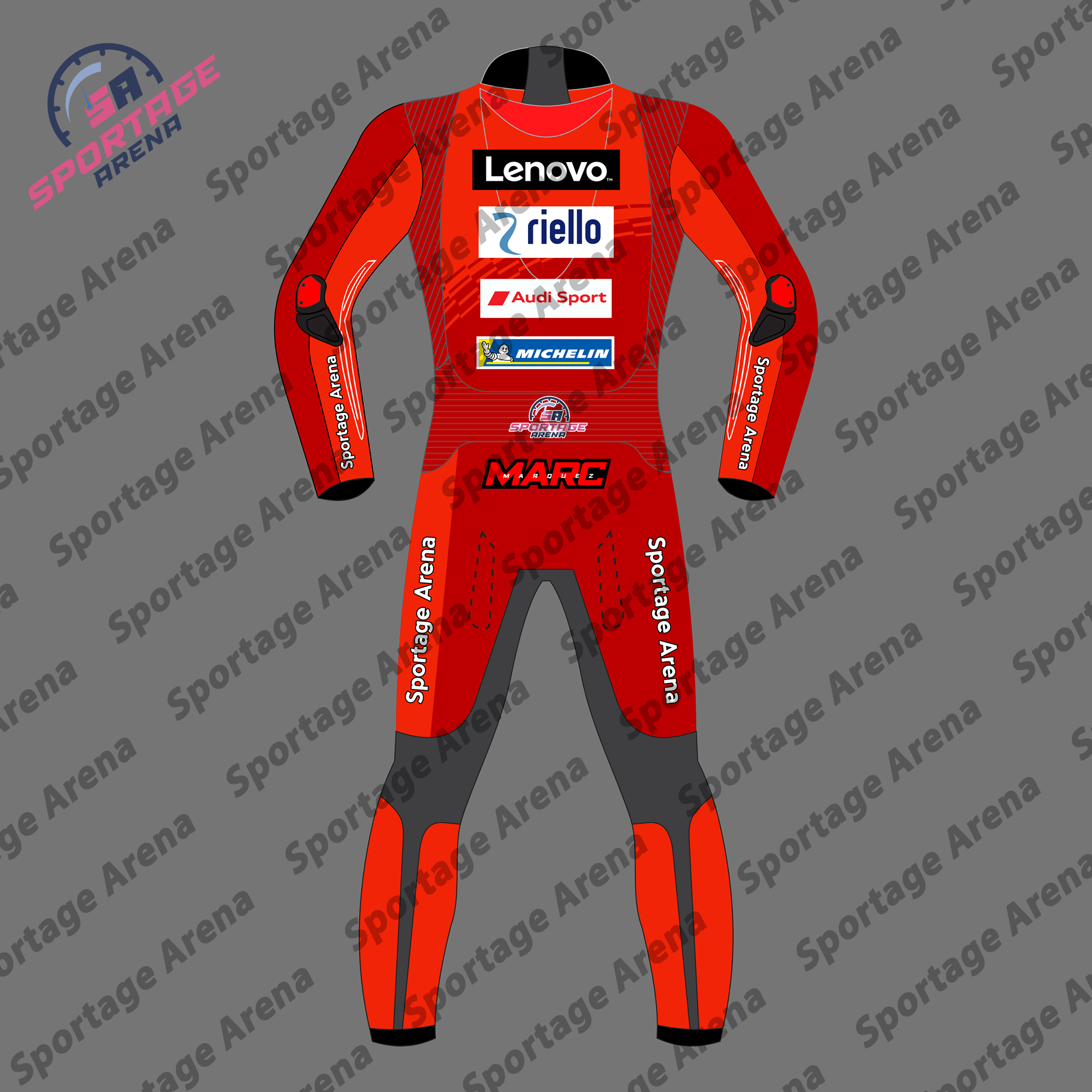 Marc Marquez Ducati MotoGP 2025 Motorcycle Race Suit Back Marc Marquez Ducati MotoGP 2025 Motorcycle Race Suit Back