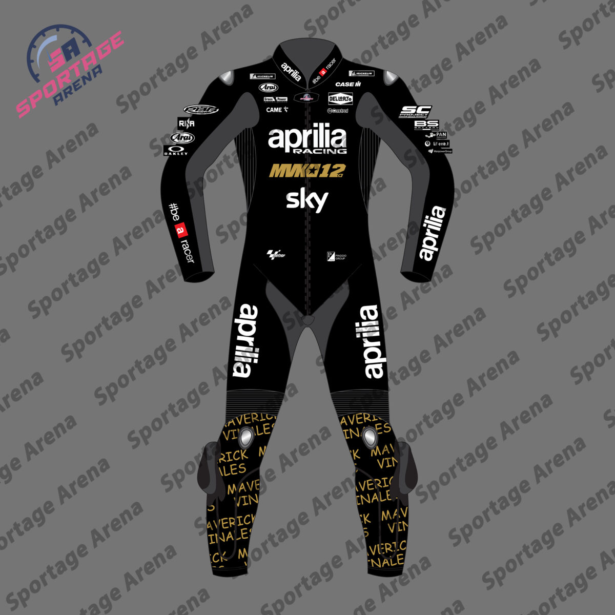 Maverick Vinales Winter Test Aprilia MotoGP 2024 Motorbike Leather Suit Front