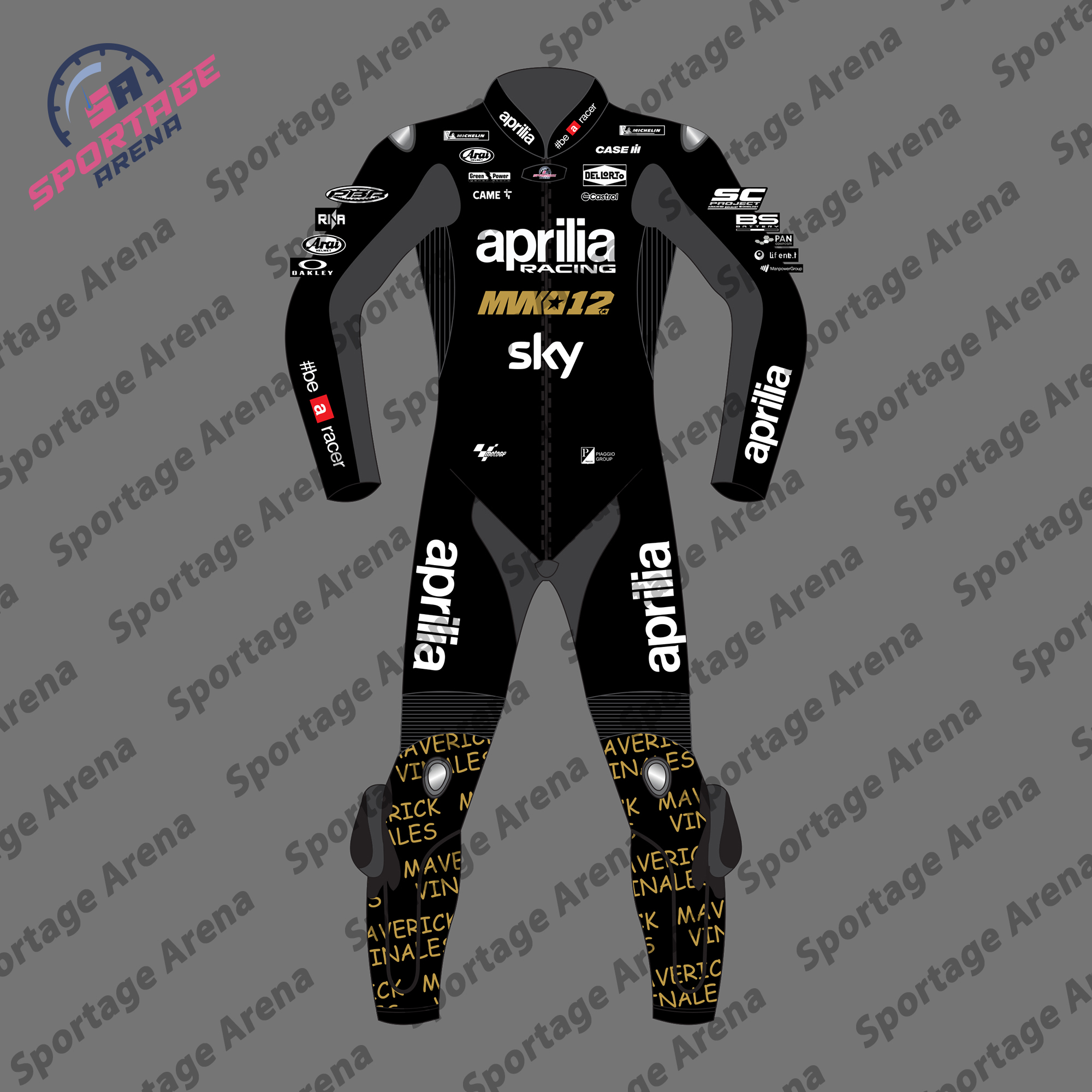 Maverick Vinales Winter Test Aprilia MotoGP 2024 Motorbike Leather Suit Front Maverick Vinales Winter Test Aprilia MotoGP 2024 Motorbike Leather Suit Front