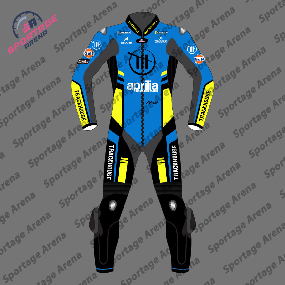Raul Fernandez Aprilia MotoGP 2025 Motorcycle Leather Race Suit front