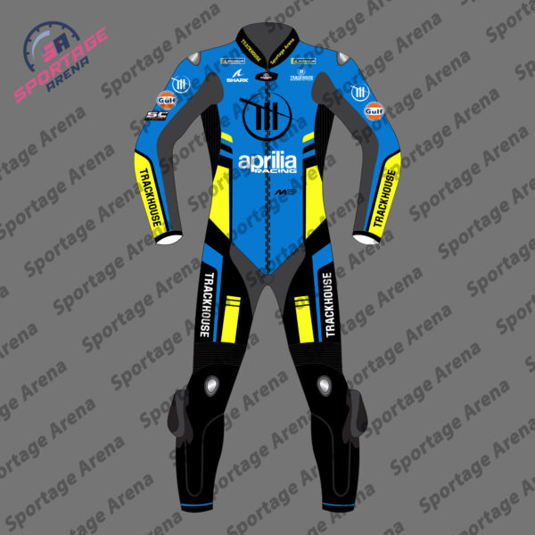 Raul Fernandez Aprilia MotoGP 2025 Motorcycle Leather Race Suit front
