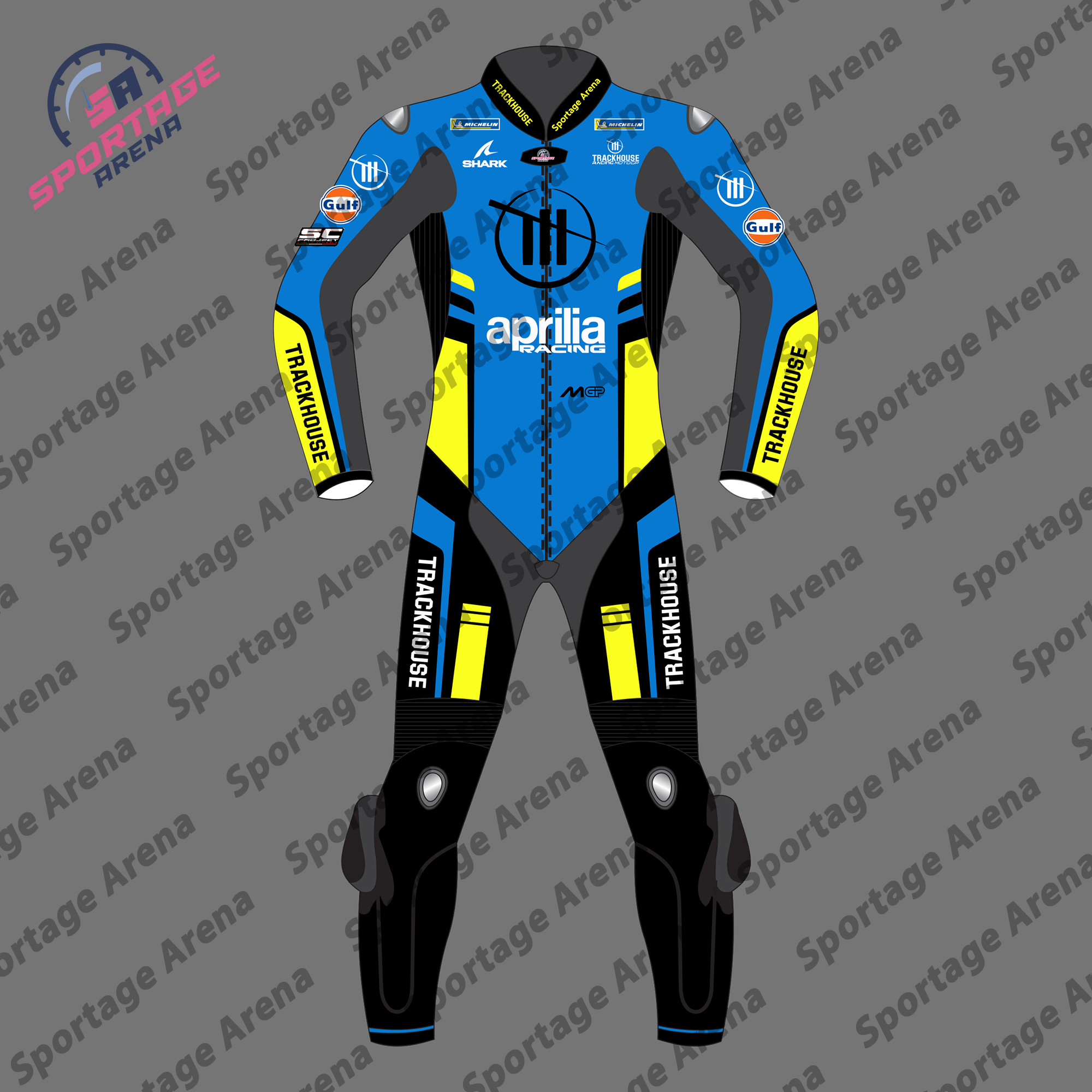 Raul Fernandez Aprilia MotoGP 2025 Motorcycle Leather Race Suit front Raul Fernandez Aprilia MotoGP 2025 Motorcycle Leather Race Suit front