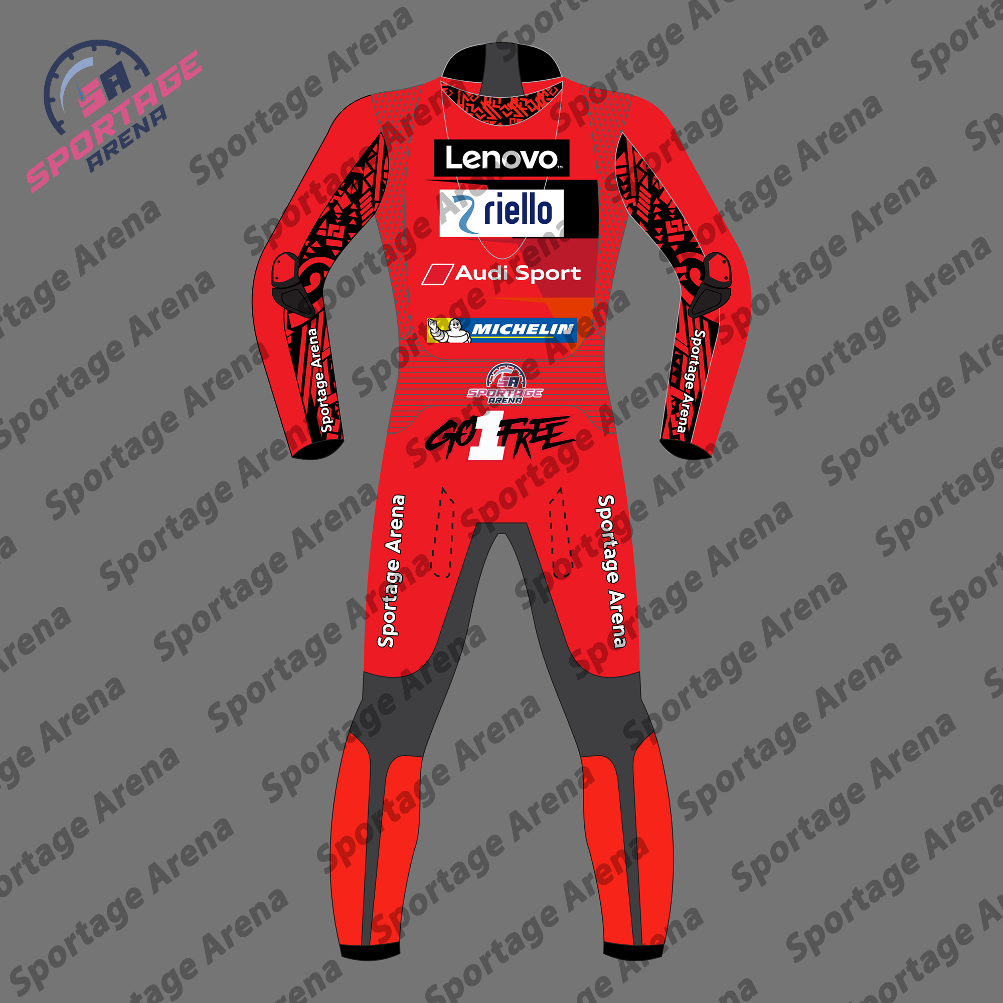 Francesco Bagnaia Ducati MotoGP 2023 Leather Race Suit Back Francesco Bagnaia Ducati MotoGP 2023 Leather Race Suit Back