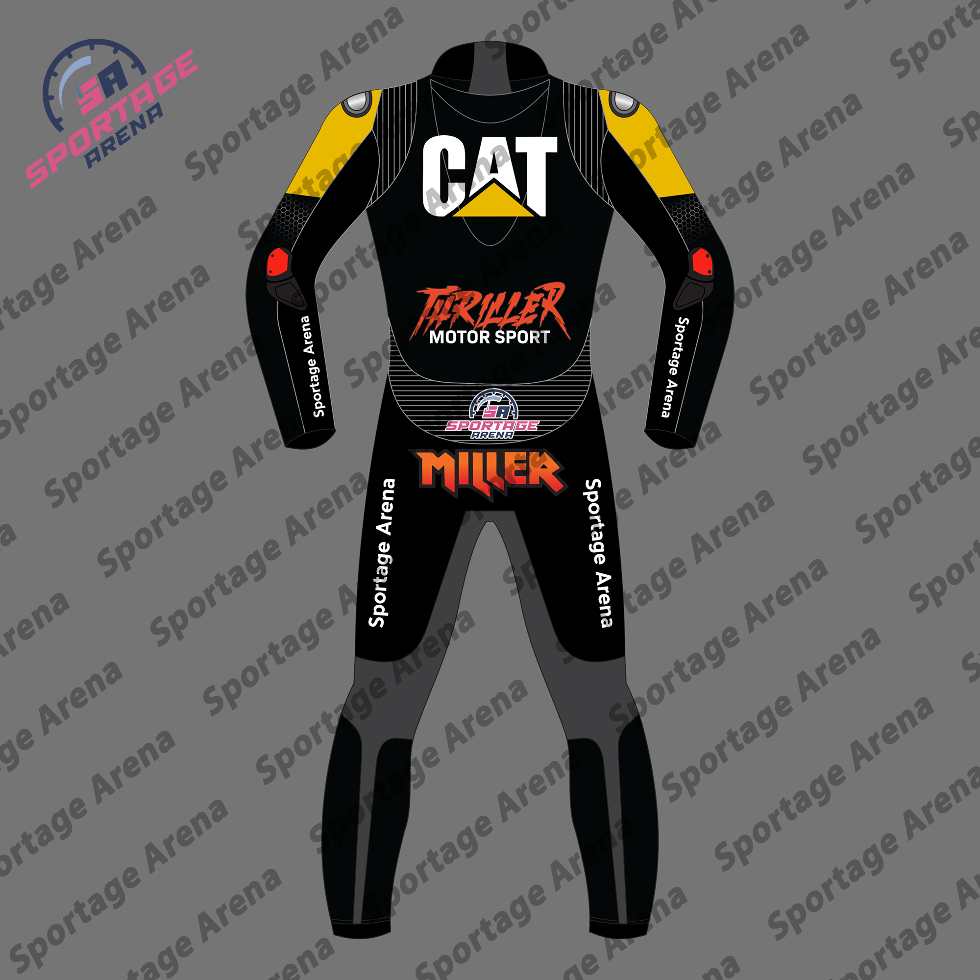 Jack Miller Caterpillar 2023 Thriller Motorcycle Race Suit Back Jack Miller Caterpillar 2023 Thriller Motorcycle Race Suit Back