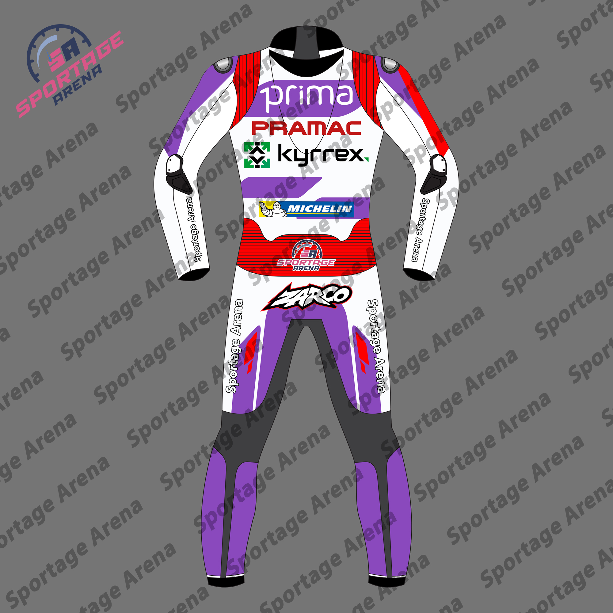 Johann Zarco MotoGP 2023 Ducati Motorcycle Leather Racing Suit Back Johann Zarco MotoGP 2023 Ducati Motorcycle Leather Racing Suit Back