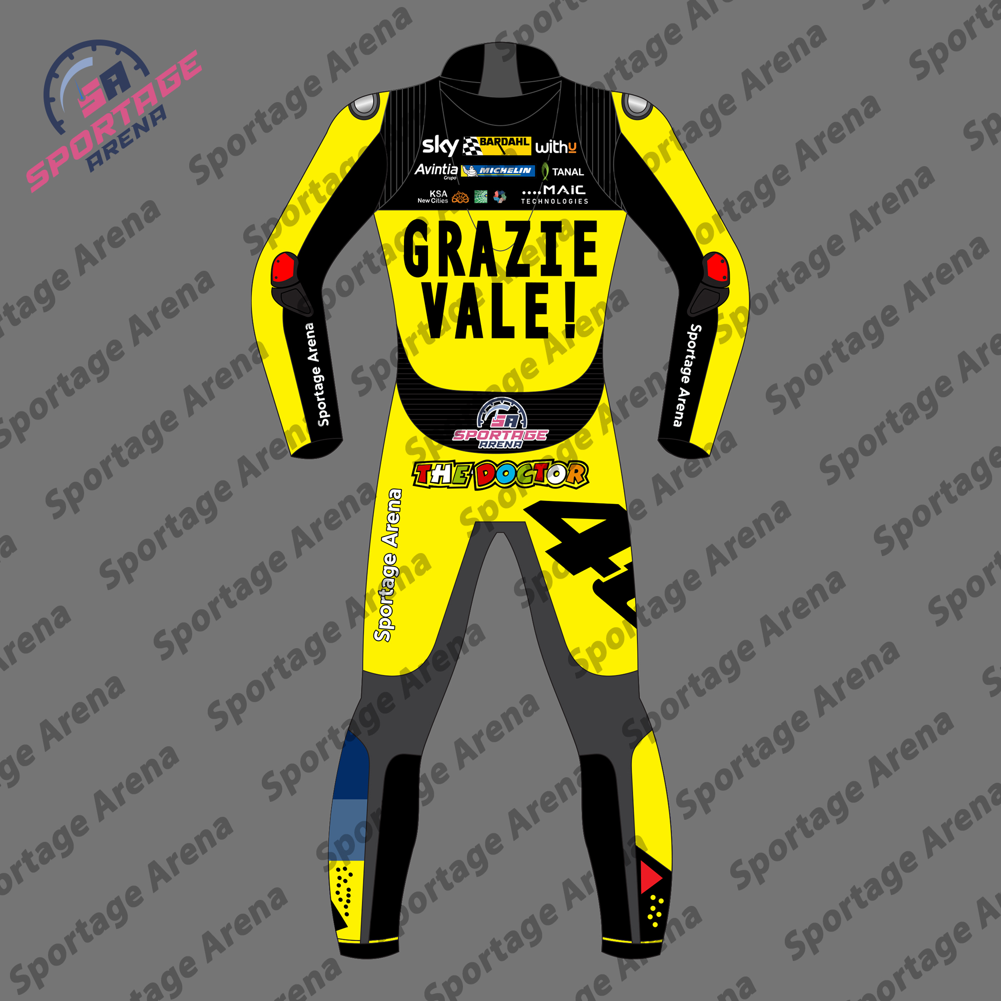 Buy Grazie Vale! VR46 Sky 2022 Leather Race Suit Back Buy Grazie Vale! VR46 Sky 2022 Leather Race Suit Back