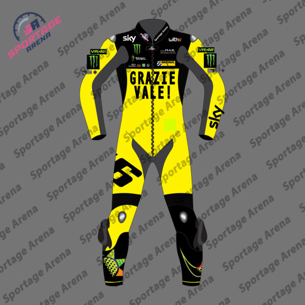 Buy Grazie Vale! VR46 Sky 2022 Leather Race Suit Front