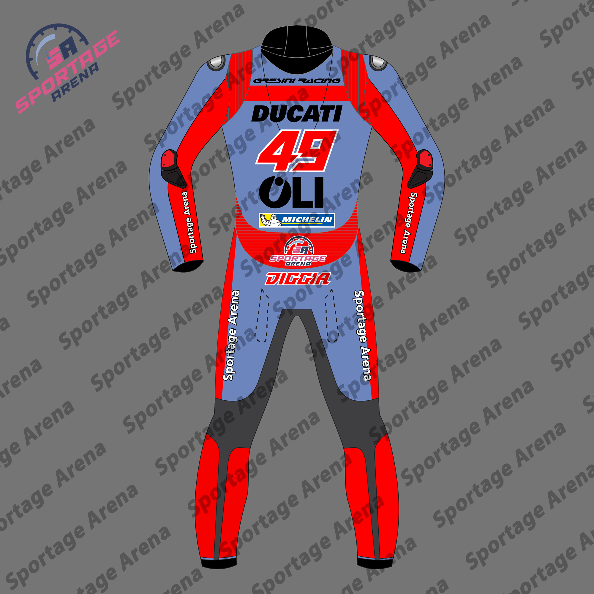 Enea Bastianini Team Gresini Ducati MotoGP 2022 Motorbike Suit Back Enea Bastianini Team Gresini Ducati MotoGP 2022 Motorbike Suit Back