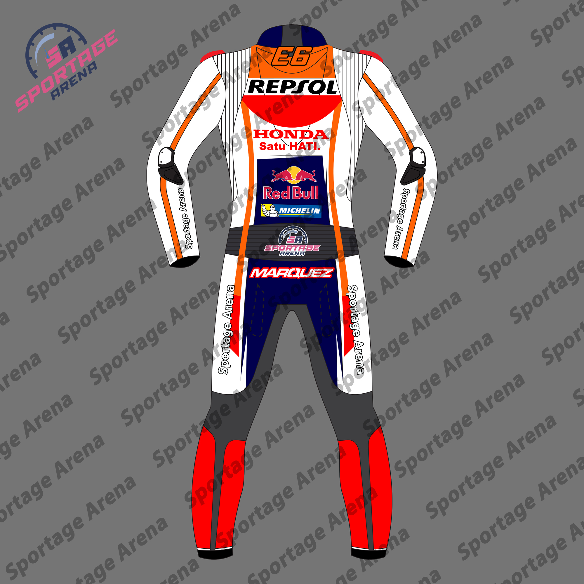 Marc Marquez Honda Repsol MotoGP 2022 Motorcycle Leather Suit Back Marc Marquez Honda Repsol MotoGP 2022 Motorcycle Leather Suit Back