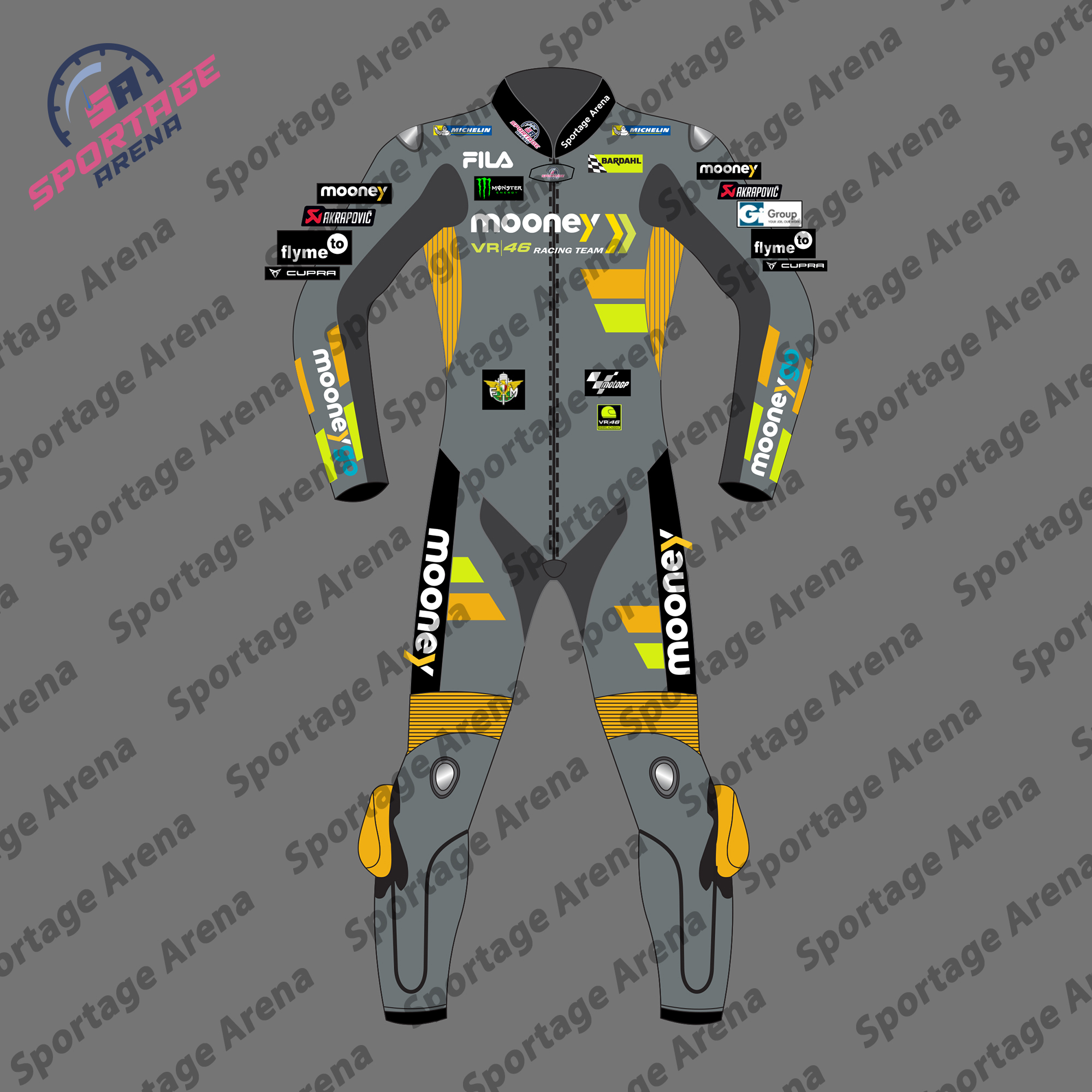 Luca Marini MotoGP 2022 Mooney VR46 Racing Leather Suit Front Luca Marini MotoGP 2022 Mooney VR46 Racing Leather Suit Front