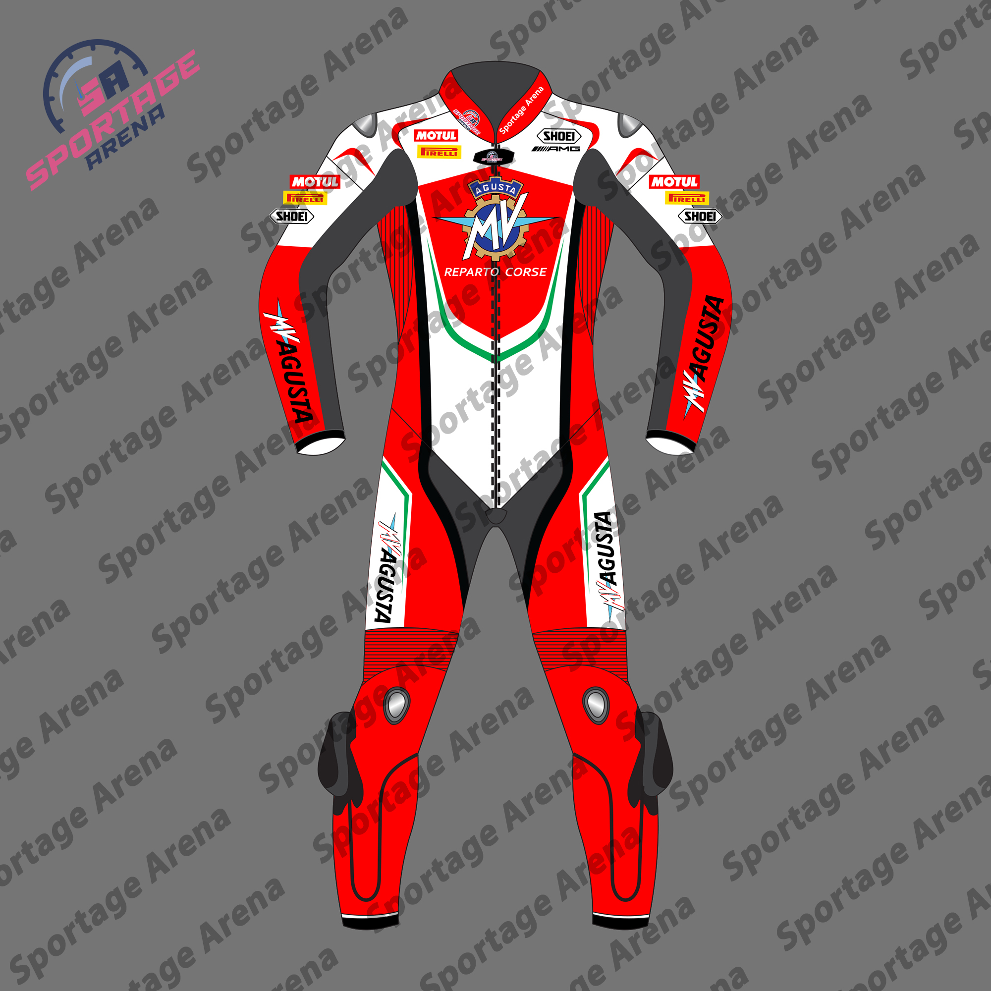 MV Agusta Reparto Corse 2022 Riding Leather Suit Front MV Agusta Reparto Corse 2022 Riding Leather Suit Front