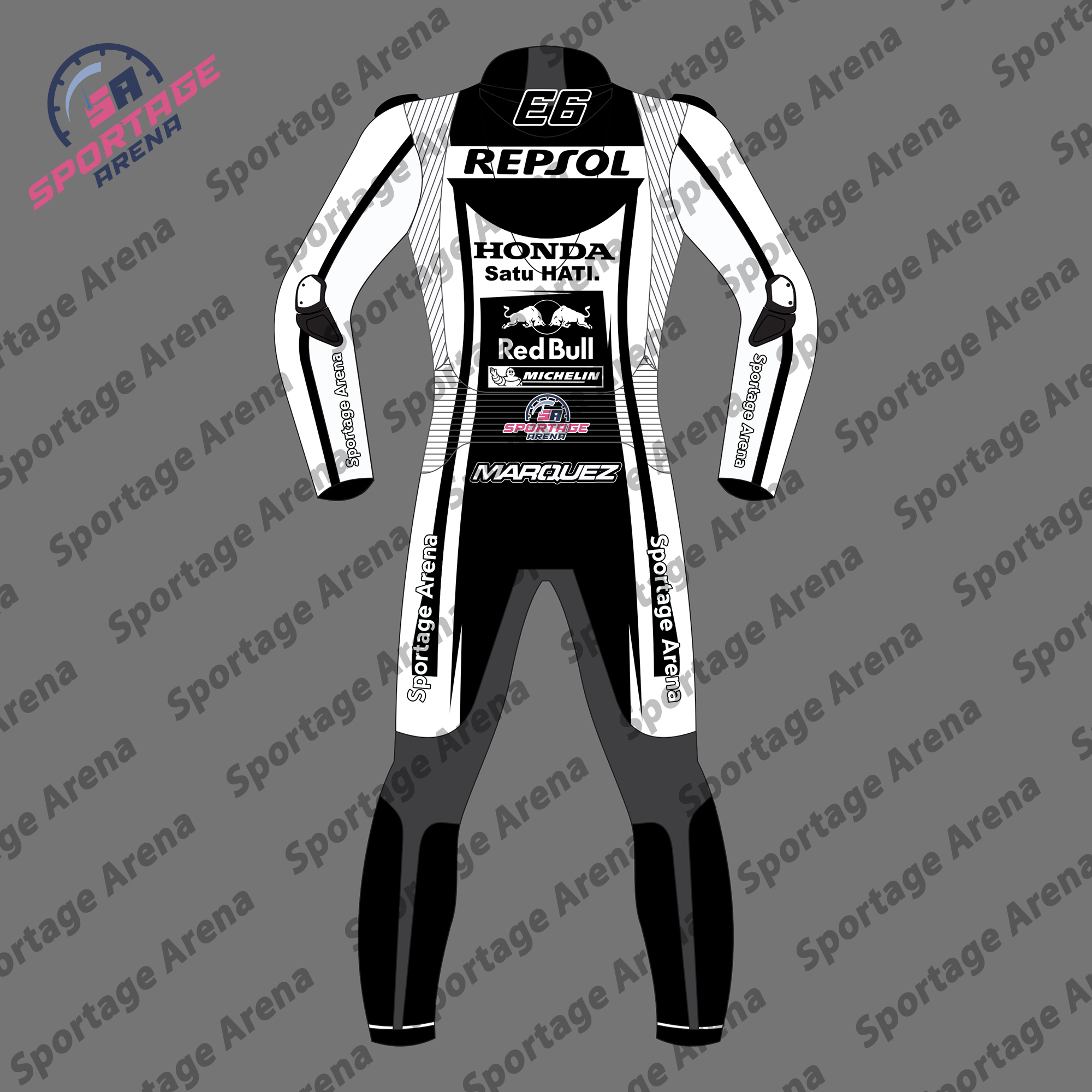 Marc Marquez Repsol 2022 Winter Test Motorcycle Leather Suit Back Marc Marquez Repsol 2022 Winter Test Motorcycle Leather Suit Back